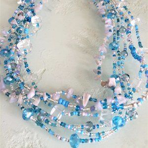 18" Czech Glass Bead Lt. Blue & Crystal Nec…